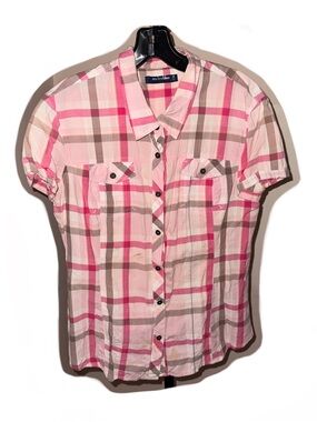 Y2k Pink Plaid Short Sleeve Button Shirt